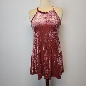 Vintage Y2K Pinc Crushed Velvet Tank Swing Mini Dress Size M Blush Pink Girly